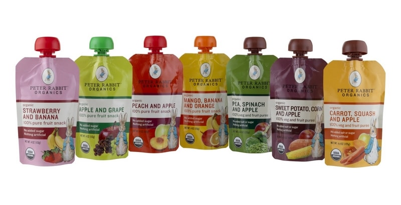 Pouches of Peter Rabbit Baby Food Flavors