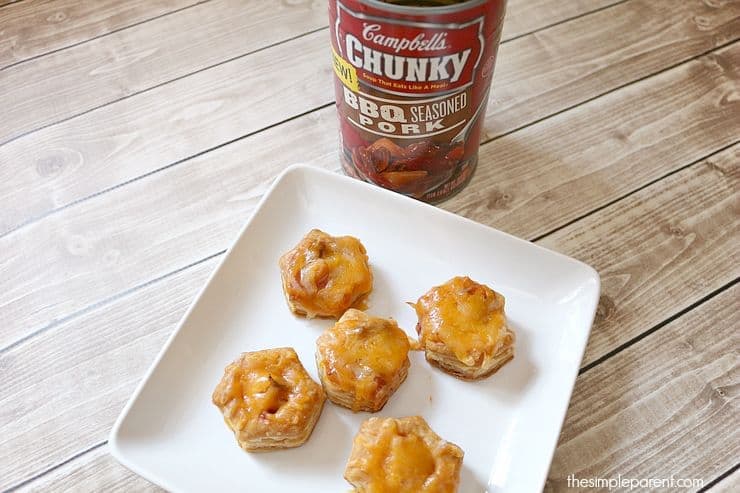 Looking for an easy game day snack idea? Grab a can of soup and some puff pastry cups to make these easy and hearty soup cups! Perfect game day snack or bite size snack recipe for any get together!