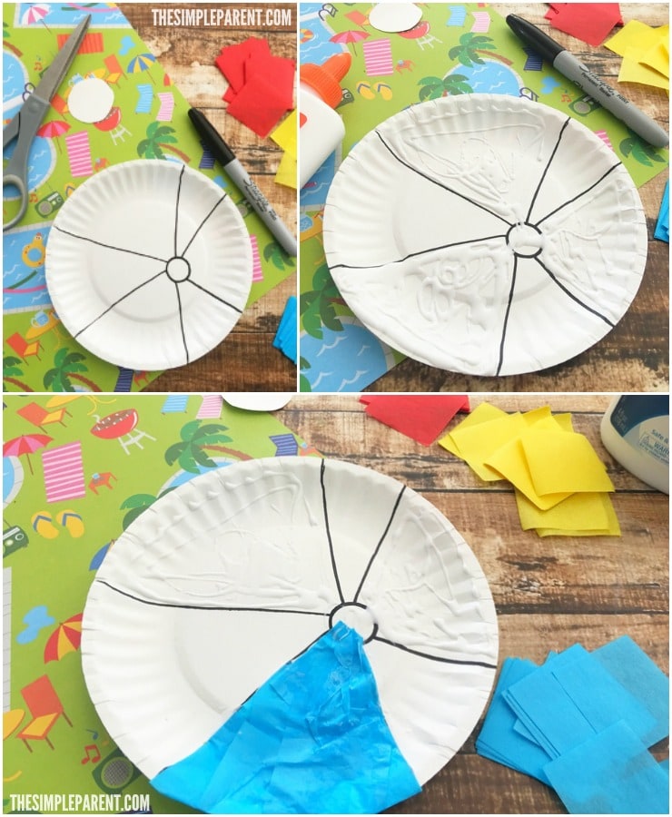 Make this beach ball paper plate craft with your kids this summer!
