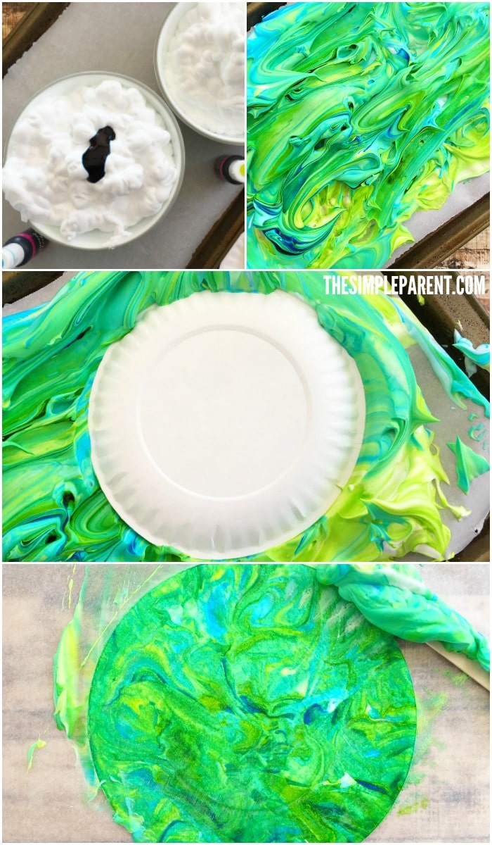This Earth Day paper plate craft is a fun shaving cream painting craft!