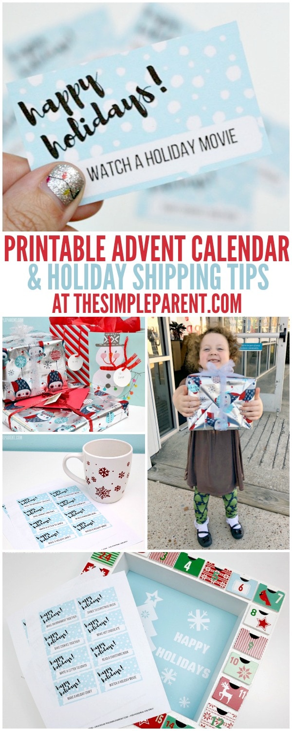Download your FREE printable advent calendar activities and get some easy holiday packing and shipping tips!