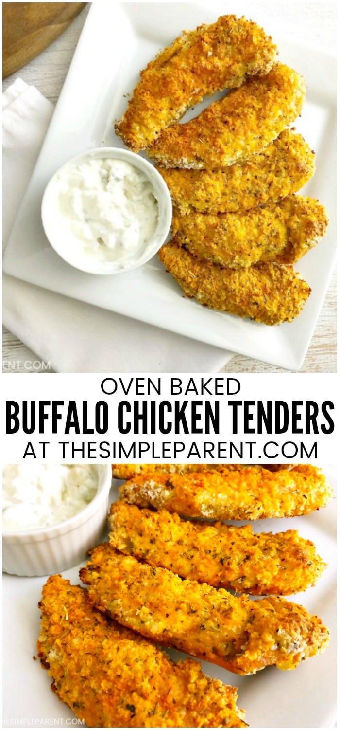 Buffalo Baked Chicken Tenders - These panko chicken strips are a healthy alternative to fried chicken nuggets. You make these homemade chicken fingers in the oven! If you like Panko bread crumbs, you'll love these!