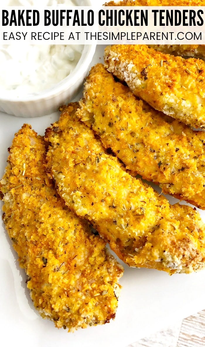 Buffalo Baked Chicken Tenders - These easy panko chicken strips are a healthy alternative to fried chicken nuggets. You make these homemade chicken fingers in the oven! If you like Panko bread crumbs, you'll love these!