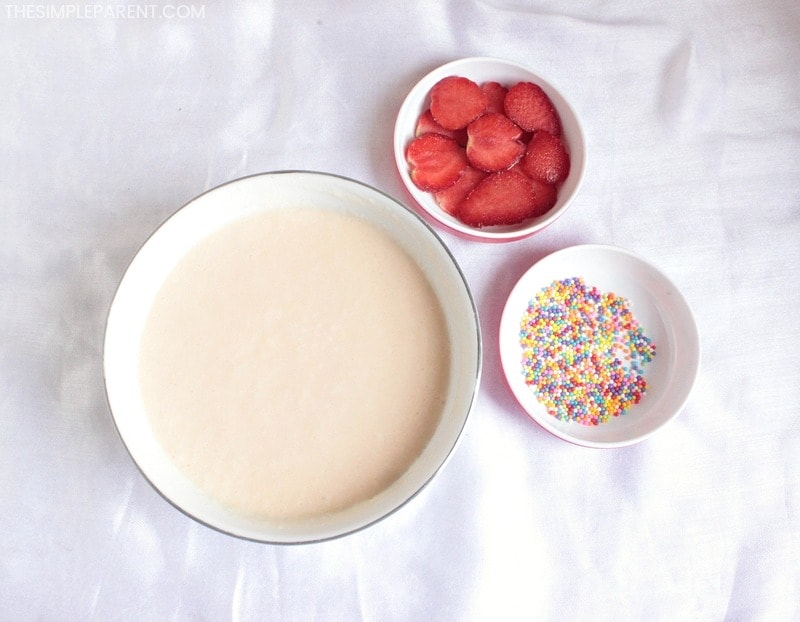 With batter prepared, you're ready to cook strawberry pancakes.