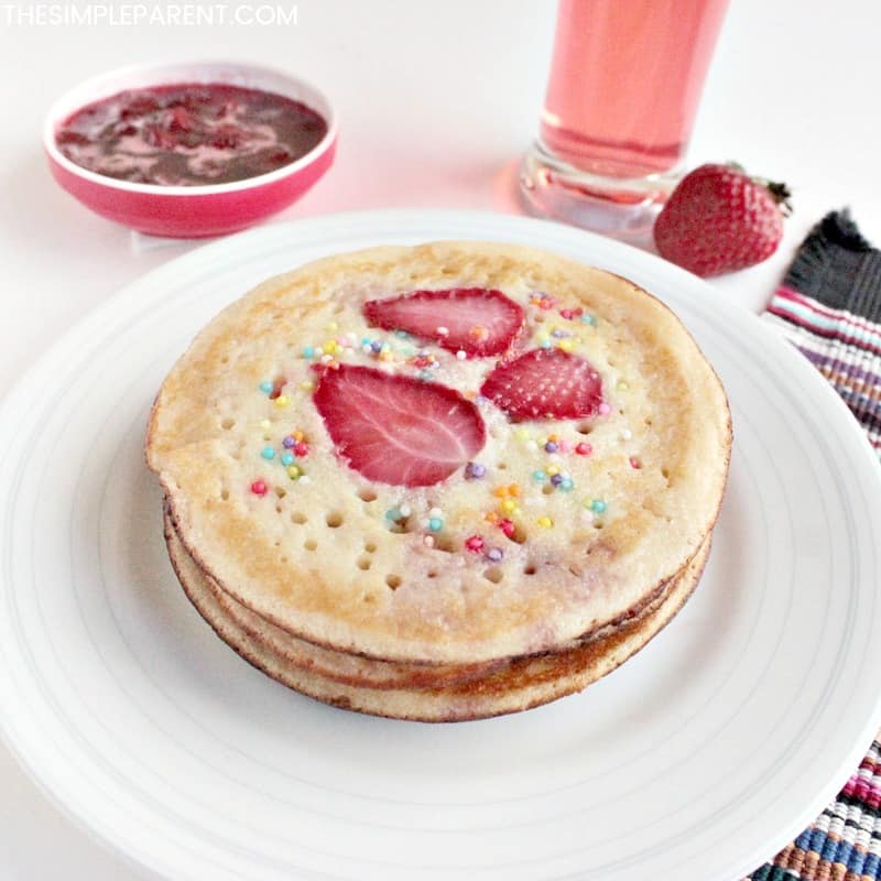 Make these easy strawberry pancakes with homemade strawberry syrup.