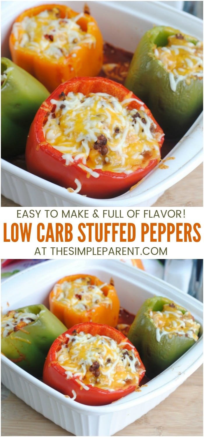 Low Carb Stuffed Peppers Recipe - Make these keto stuffed peppers with ground beef, chicken or turkey for an easy and healthy dinner that is family friendly! They're oven baked with melted cheese for tons of flavor!