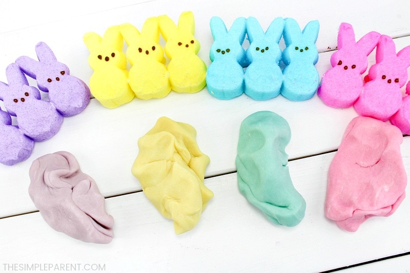 Make marshmallow playdough recipe in different colors using different colored Peeps!