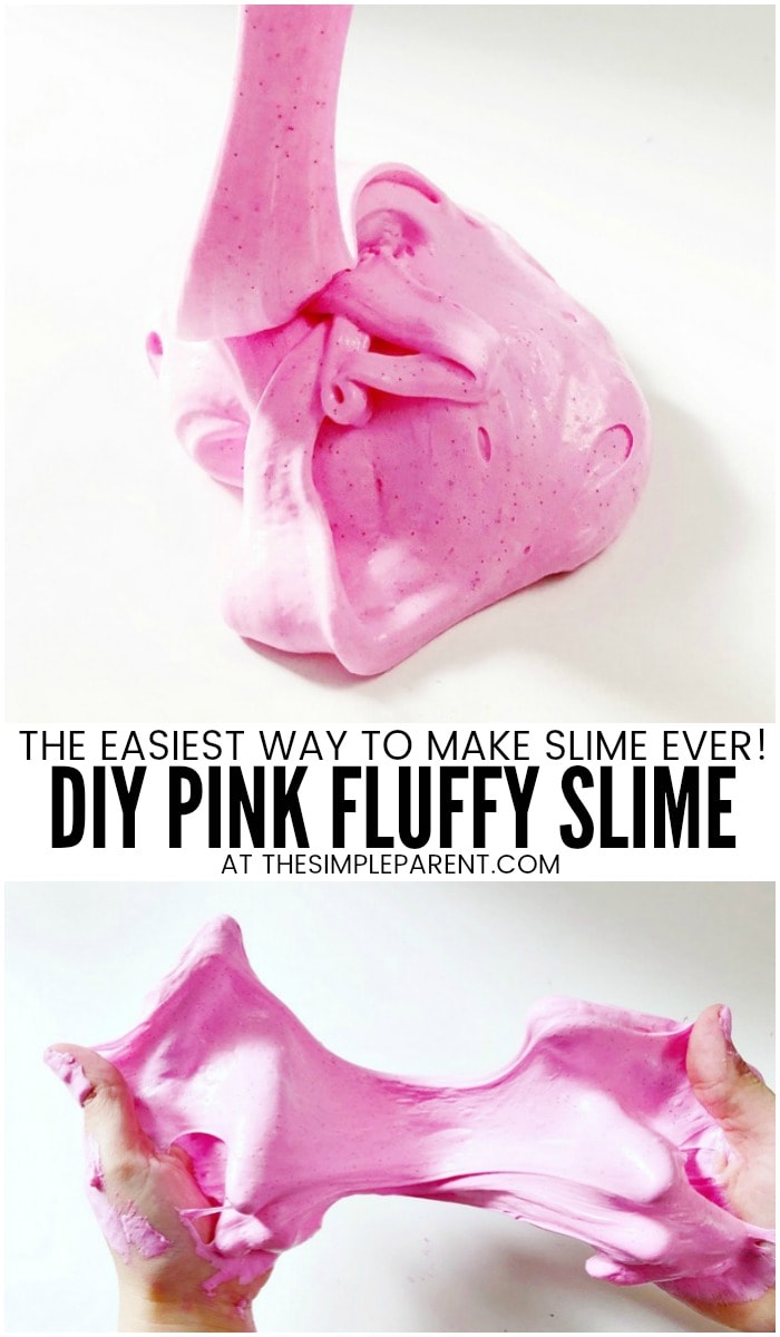 Pink Fluffy Slime - Learn how to make this easy slime recipe. It's nearly impossible to mess up! This DIY shaving cream slime is made without contact solution or borax. Check out how you can make slime in minutes!