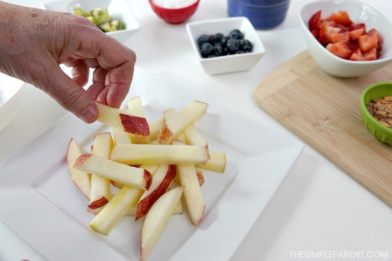 How to make apple nachos recipe - cut apple slices or french fry like slices