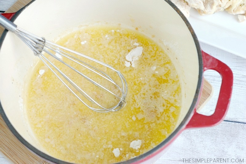 Adding flour to melted butter in Copycat Olive Garden chicken alfredo