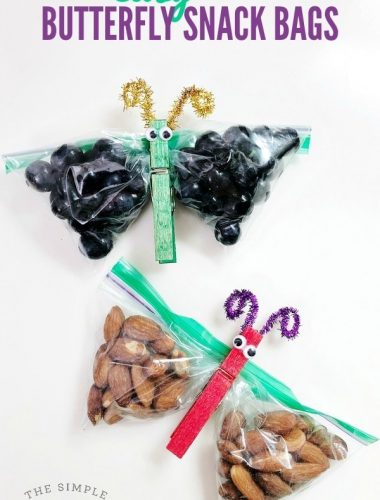 Butterfly Snack Bags filled with healthy snacks for kids