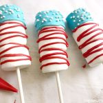 Finished chocolate dipped marshmallows that look like the American flag