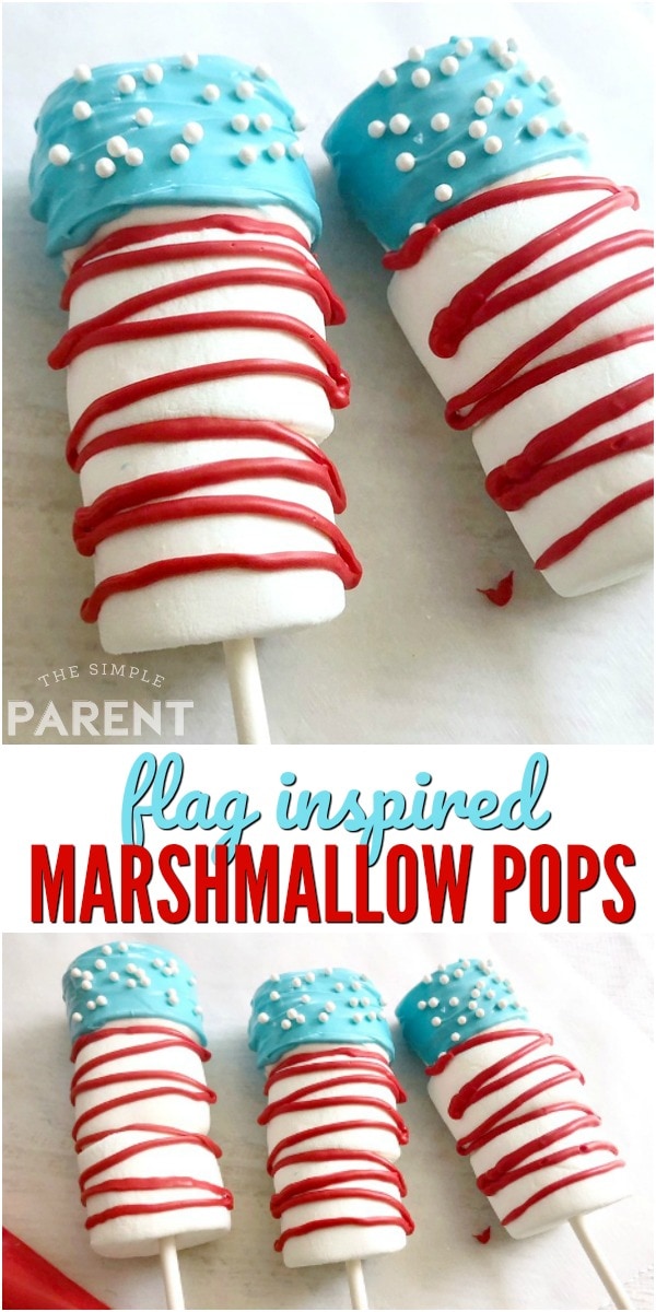 American Flag Marshmallow Pops are a fun Patriotic Kids Dessert that are easy to make together! Learn how to make these 4th of July marshmallow pops that are also great for Memorial Day.
