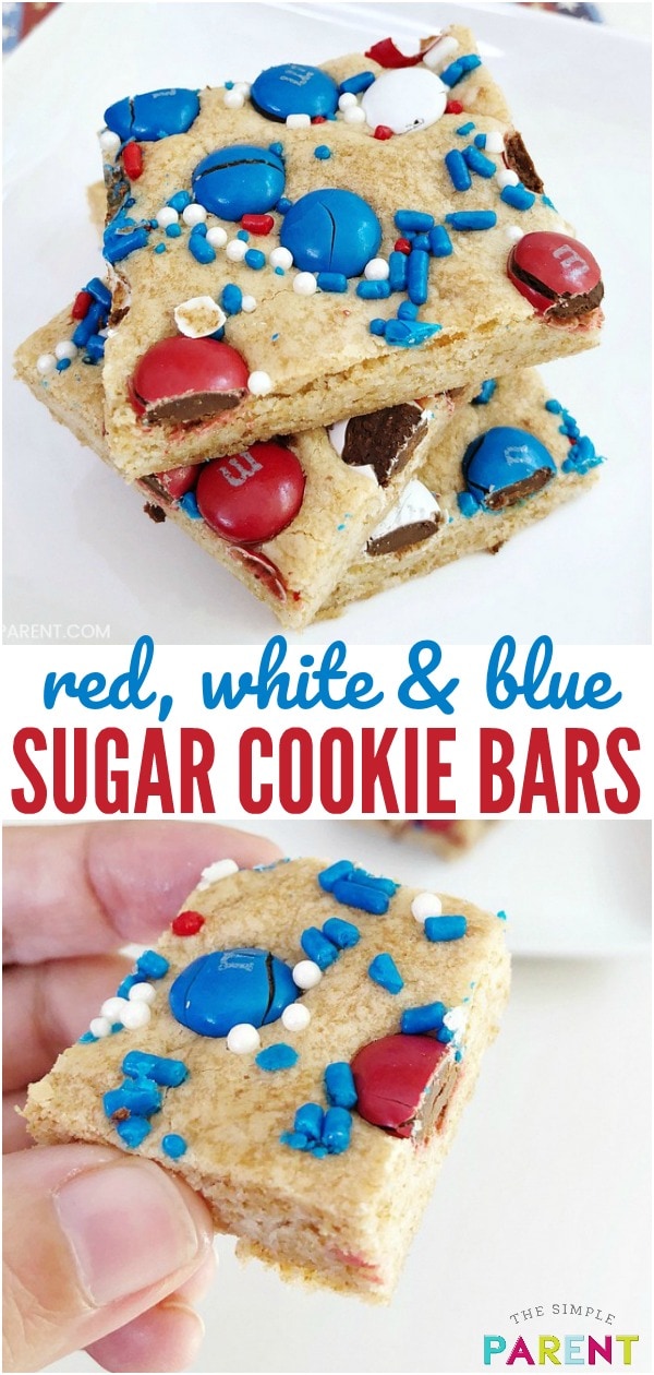 Sugar Cookie Bars are an easy recipe to make with the kids! You can make them from mix with M&Ms (or other candy)! They work great for Christmas, Easter, 4th of July, & more! If you love soft cookies like Lofthouse cookies, try this recipe!