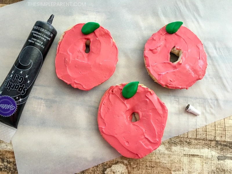 Making "apple" bagels for the first day of school