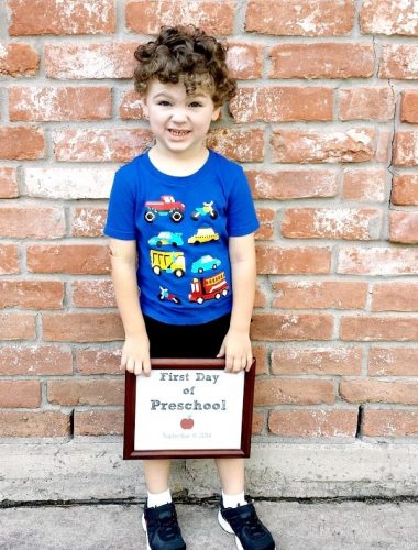 Little boy on the first day of preschool
