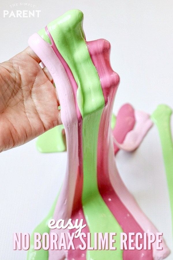 How to Make Slime without Borax - This DIY homemade slime recipe is easy to make! It uses glue and liquid starch, but no food coloring! Check out what we use to get the vibrant colors!