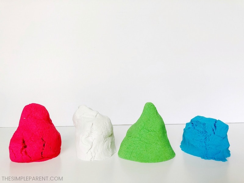 Volcanoes and mountains built with kinetic sand