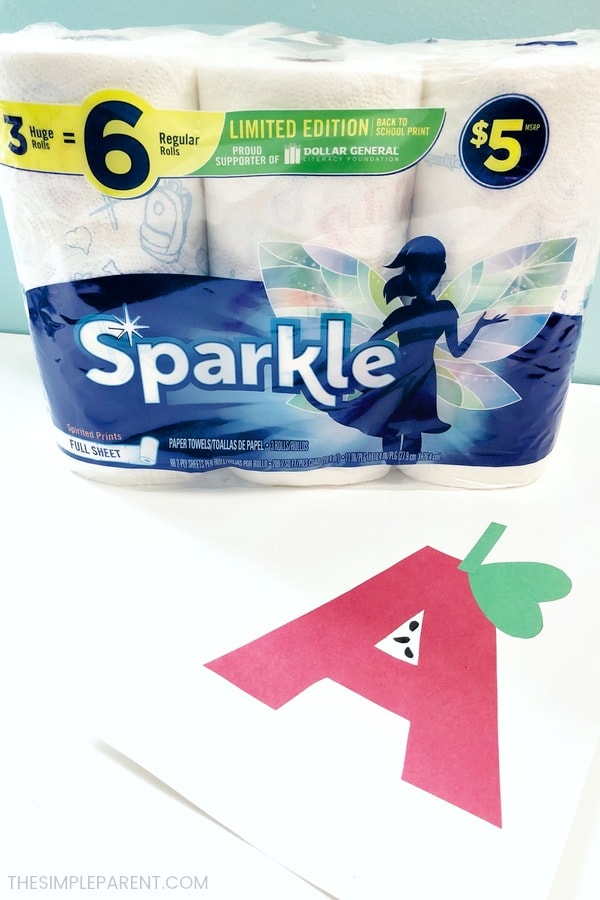 Sparkle paper towels and A for Apple craft project