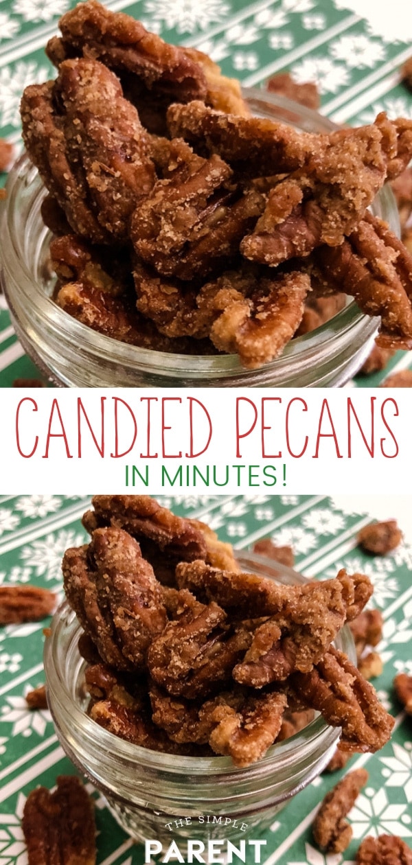 Learn how to make Candied Pecans with this easy recipe! You can make a small batch or double the recipe for gift-giving! This stovetop recipe means you can keep the oven off and enjoy tasty praline and brown sugar pecans!