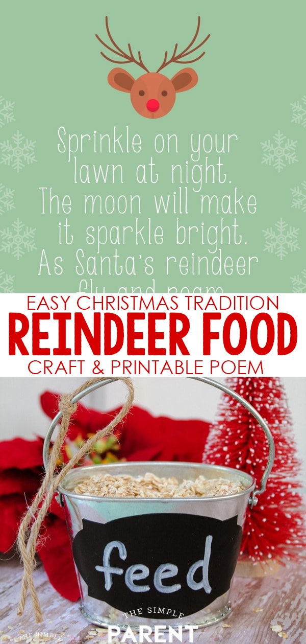 Reindeer Food Poem & Farmhouse Bucket Craft - Start an easy Christmas tradition for kids! Learn how to make reindeer food with this DIY craft farmhouse bucket! Get your FREE printable poem and make some homemade gifts this year!