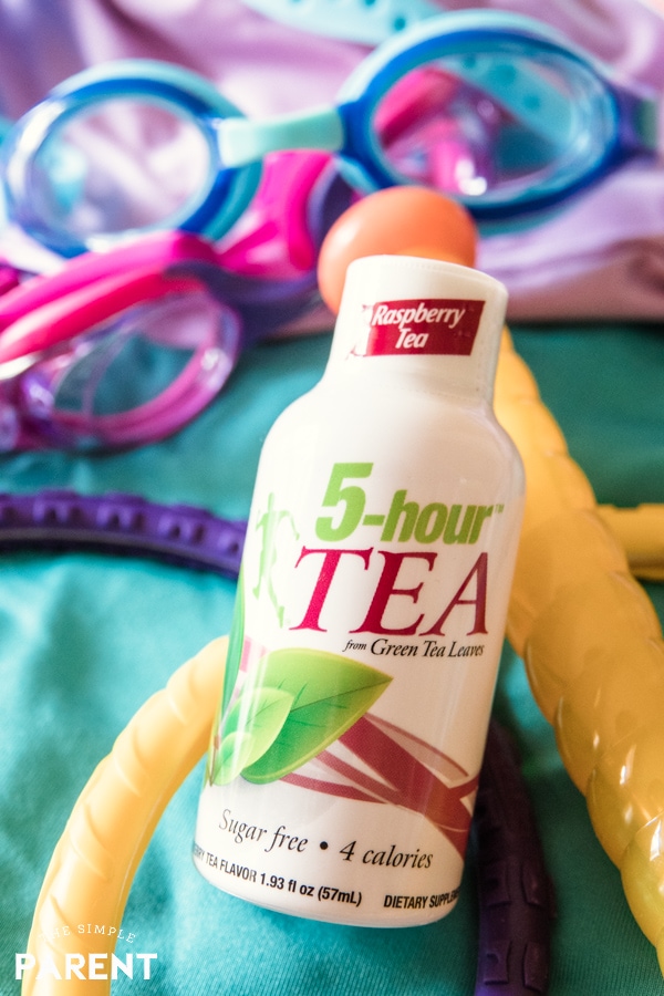 5-hour™ TEA shots in Raspberry Tea flavor with kids swim stuff