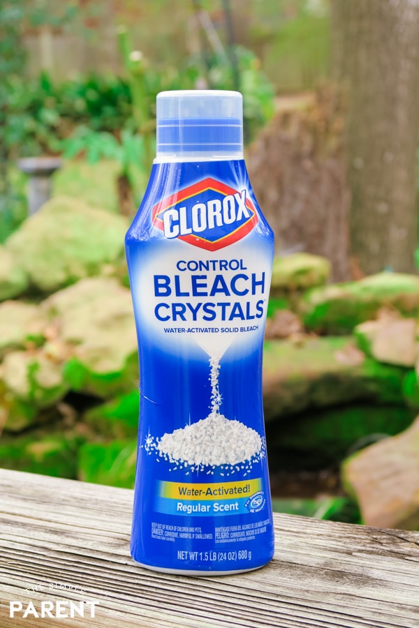 Clorox Bleach Crystals on a deck outside