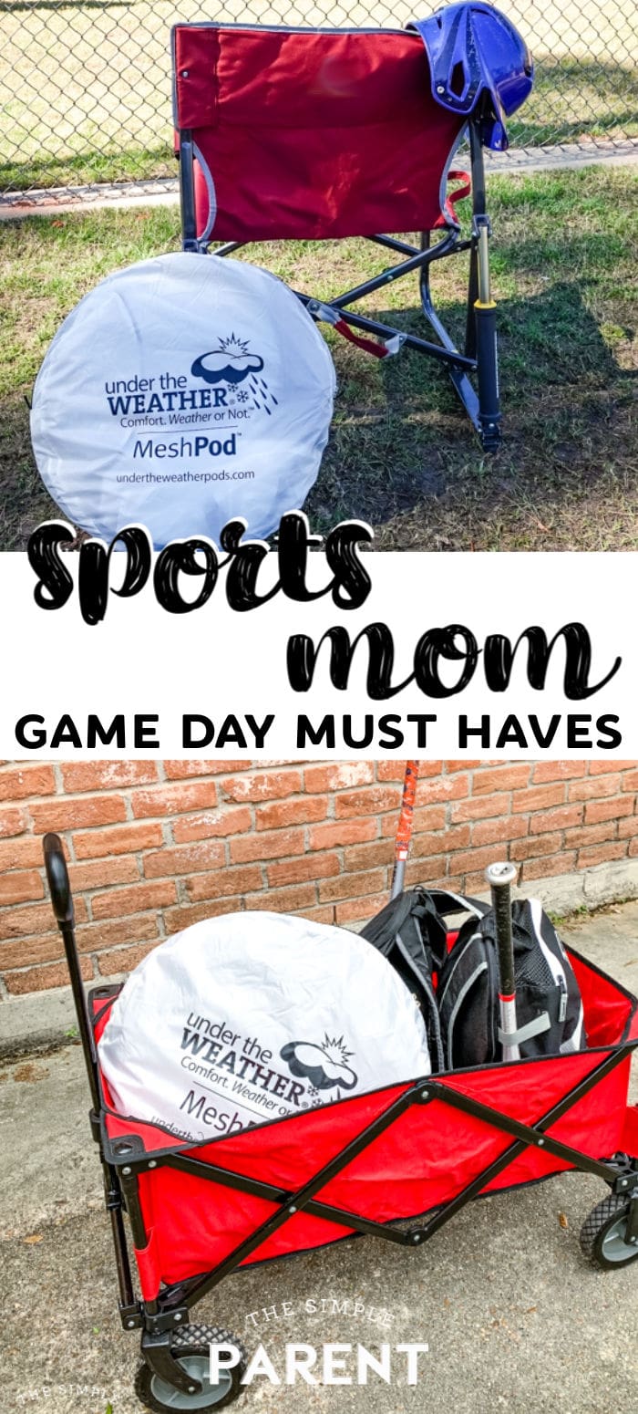 Sports mom must haves for game day including a wagon, chair, and Under the Weather pod