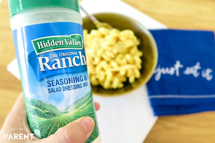 Hidden Valley Ranch Seasoning shaker with chicken mac and cheese