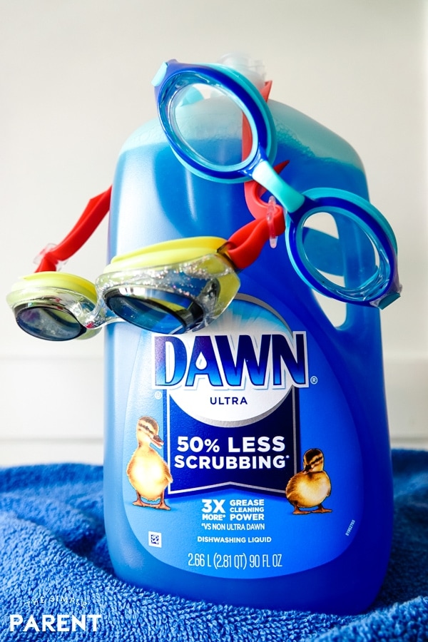 Dawn dish soap with swim goggles