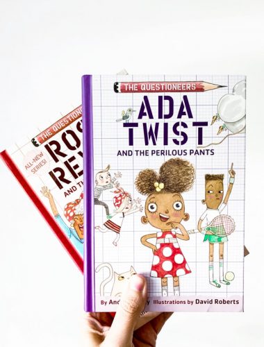 Two books from The Questioneers book series including Ada Twist and the Perilous Pants