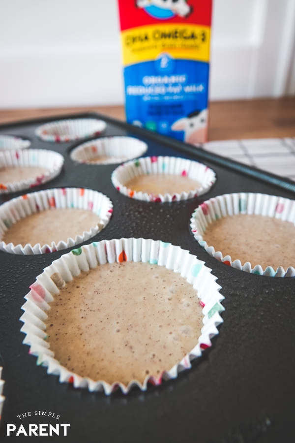 Pancake muffins in a muffin tin ready to be baked