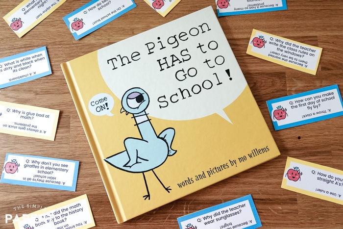 The Pigeon HAS to Go to School by Mo Willems with printable school jokes for kids