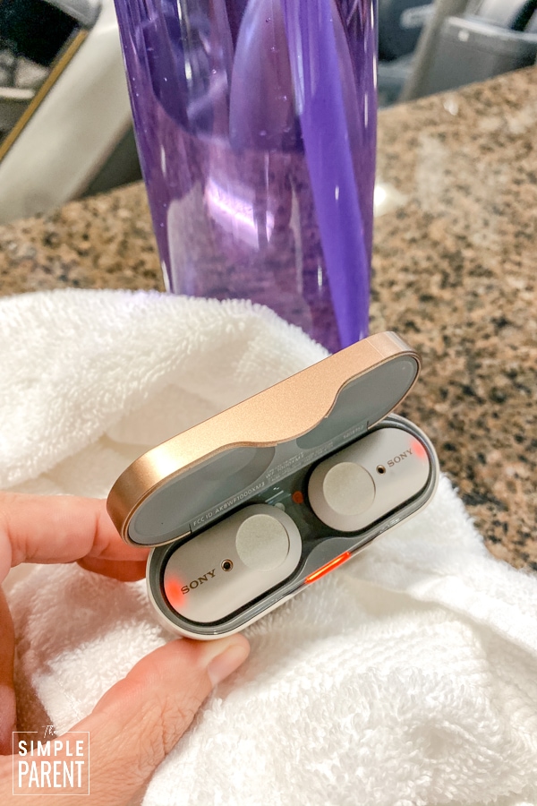 Sony Wireless earbuds in magnetic charging case