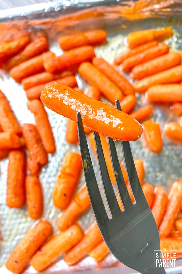 Baby carrots roasted in the oven with a maple glaze