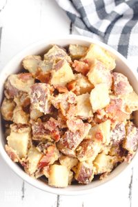 Bowl of Crockpot ranch potatoes with bacon