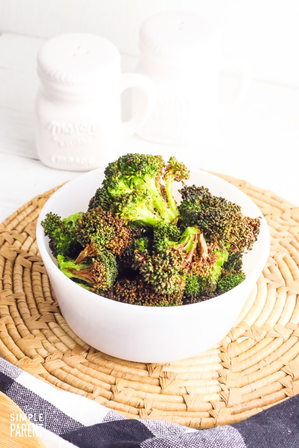 Bowl of air fried broccoli florets