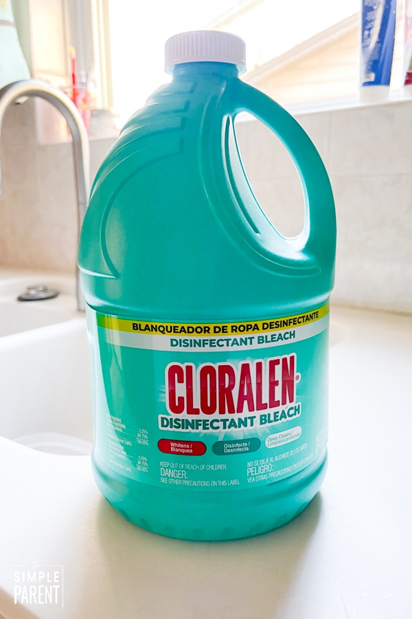 Bottle of Cloralen Disinfectant Bleach on kitchen counter