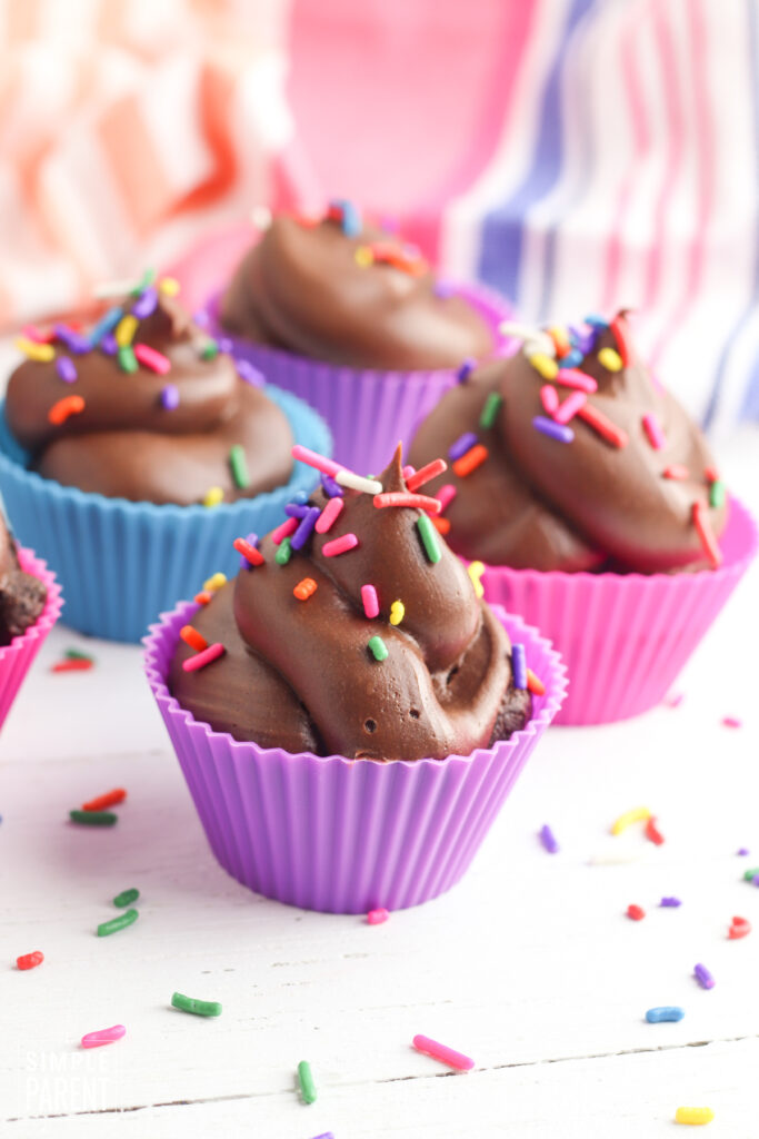 Chocolate Air Fryer Cupcakes with sprinkles