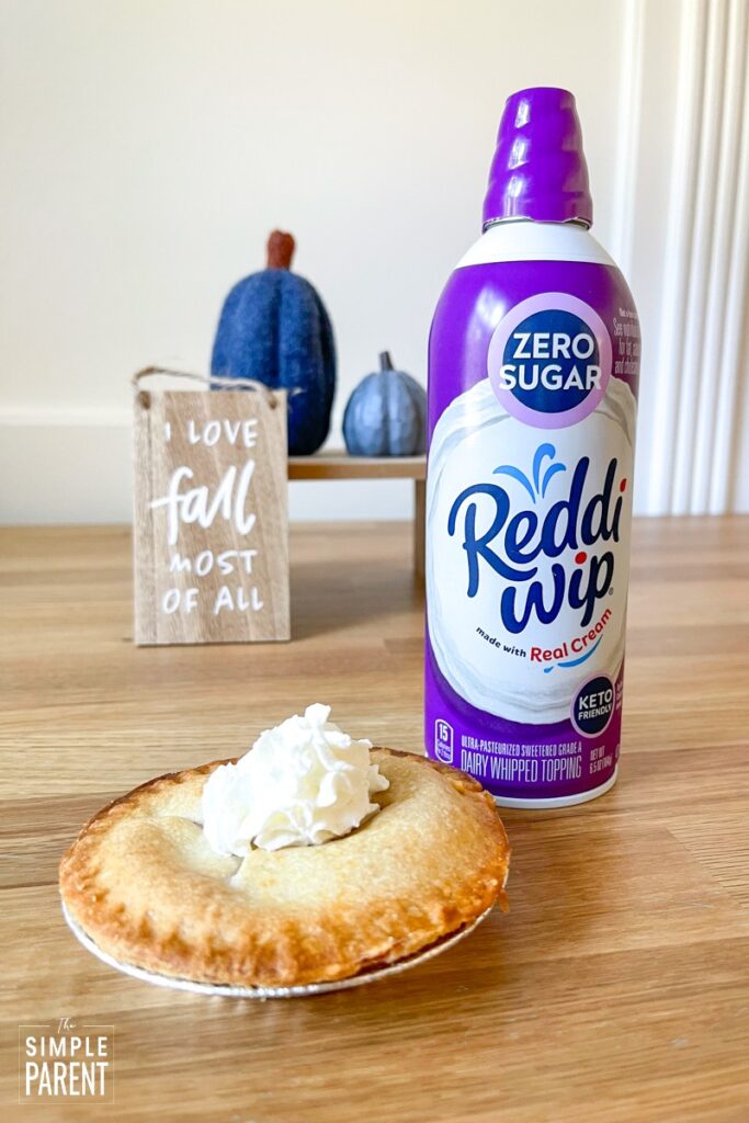 Small pie with Reddi-Wip Zero Sugar can and fall decorations