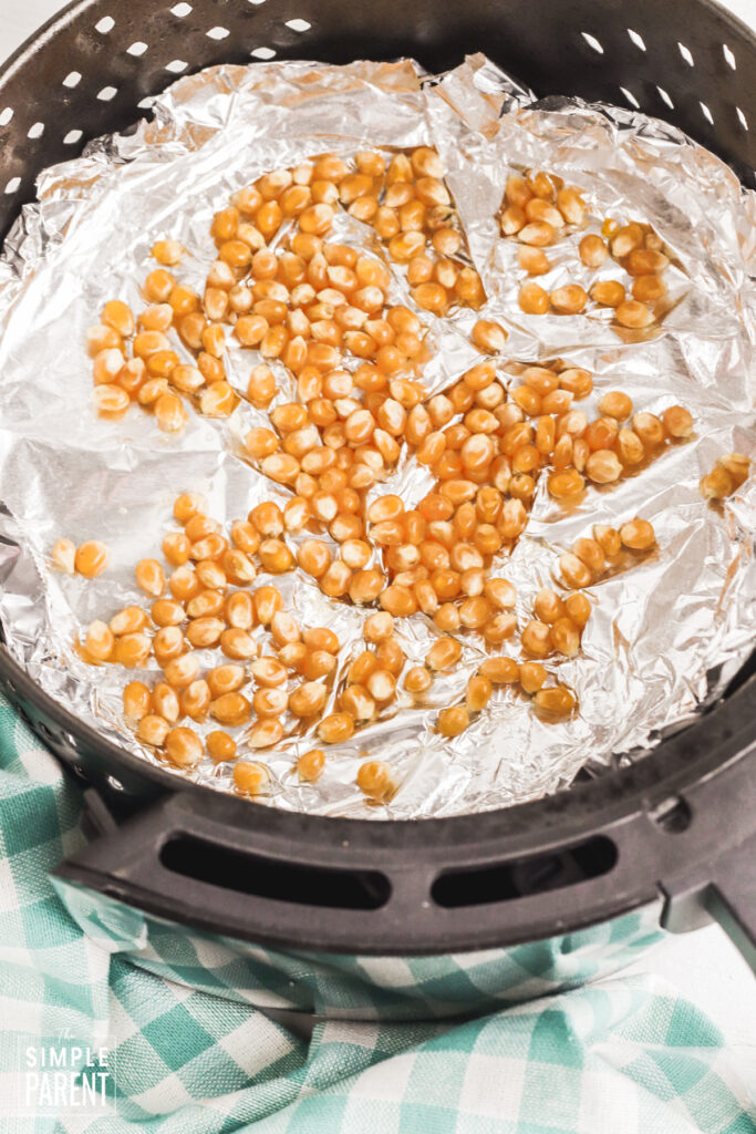 Popcorn kernels in air fryer basket