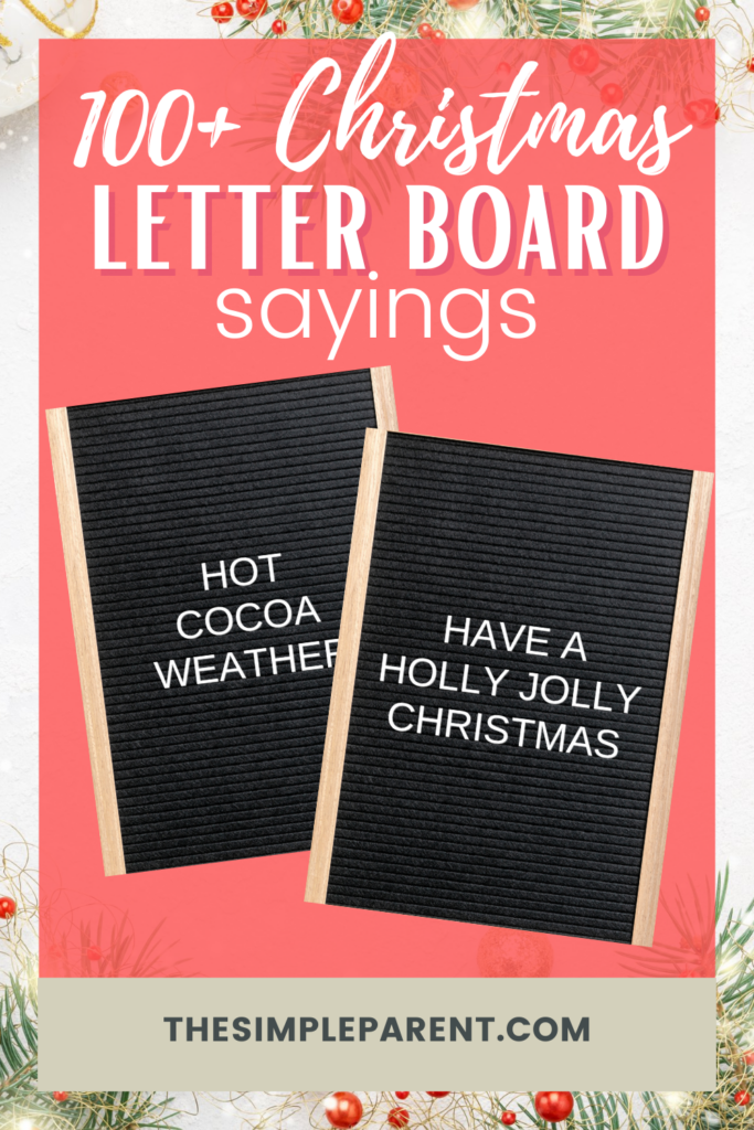 Two letterboards with Christmas sayings on background of pine branches and red berries