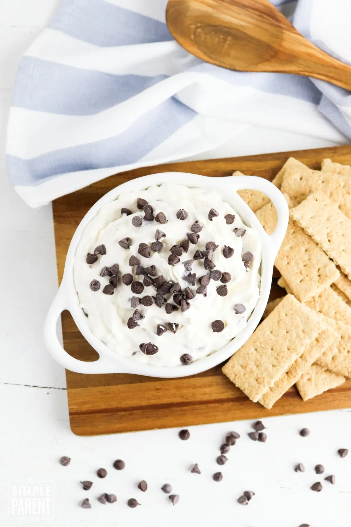 White bowl of Booty dip dessert dip with graham crackers
