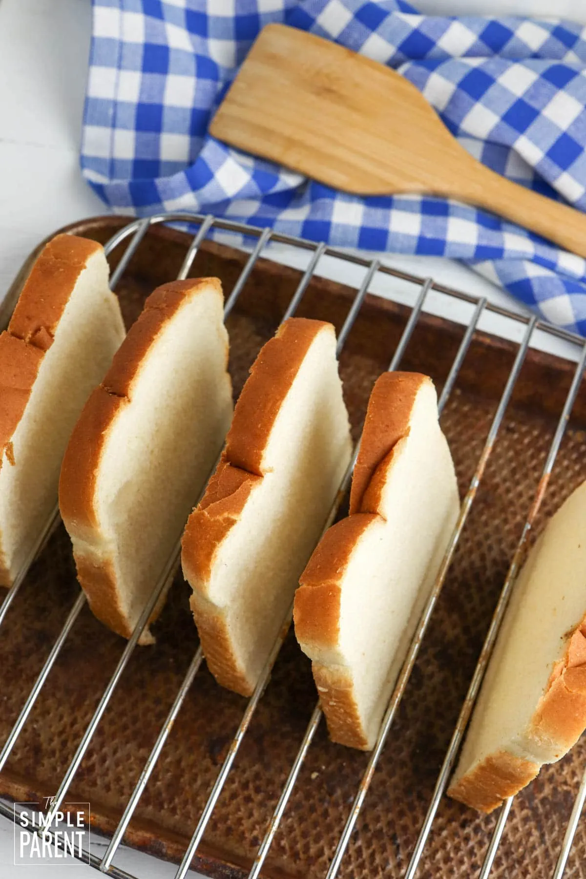 Slices of bread in roasting rack