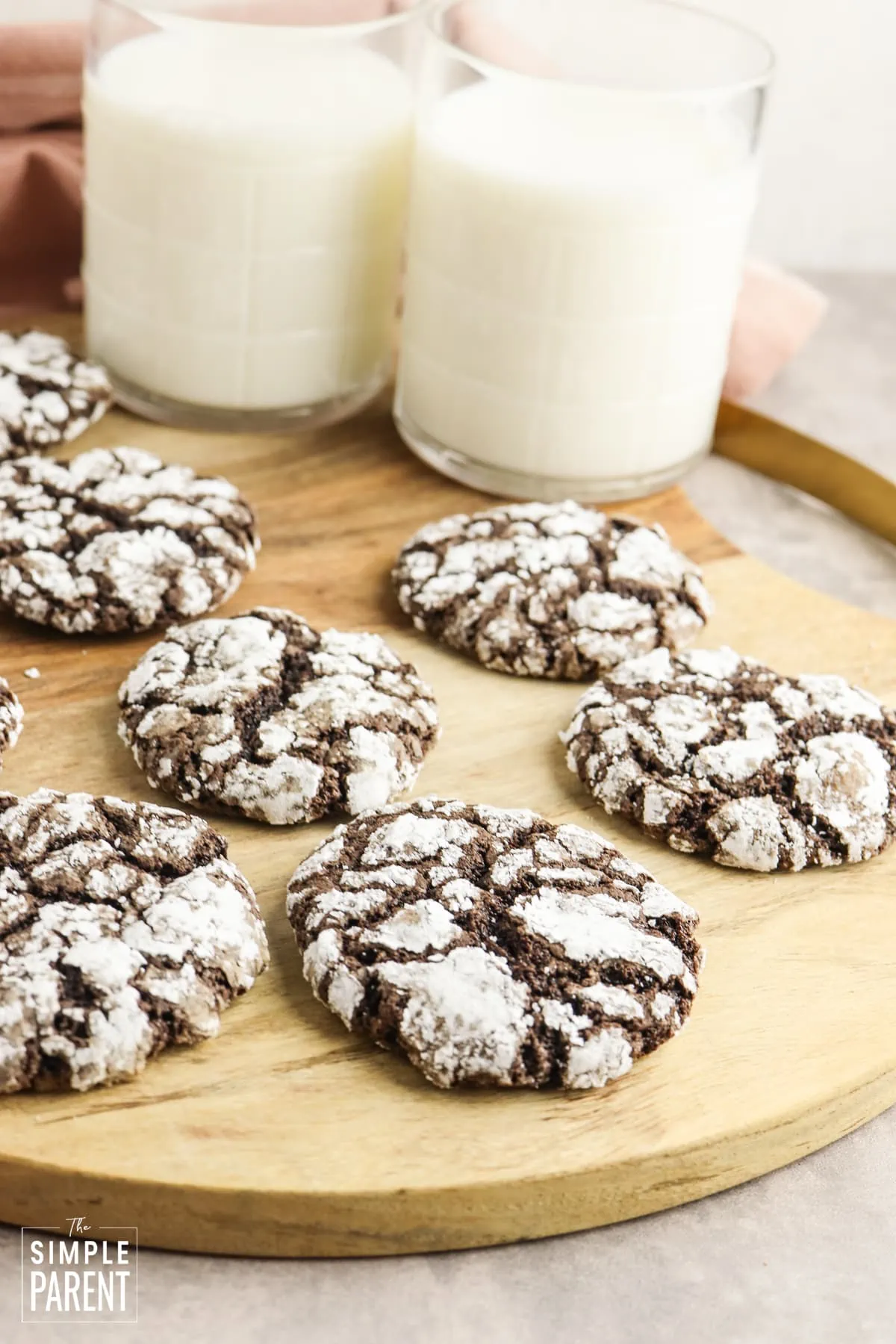 Chocolate cool whip cookies on wooden plate