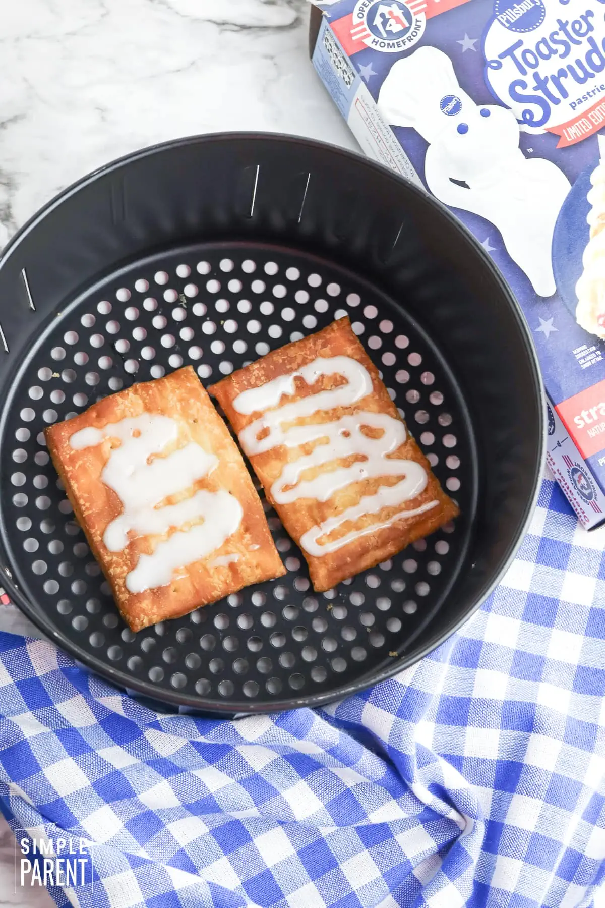 Iced toaster strudel in air fryer basket