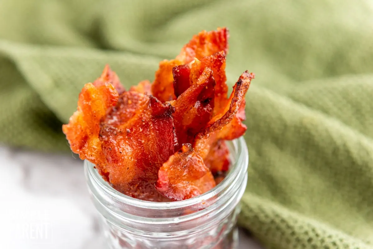 brown sugar candied bacon in a glass jar