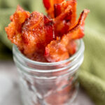 Maple Brown Sugar Candied Bacon in a glass jar