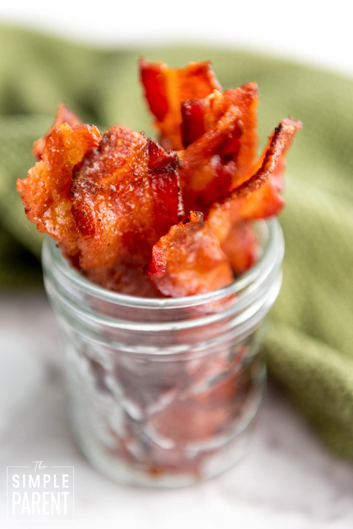 Maple Brown Sugar Candied Bacon in a glass jar