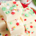 christmas cookie fudge pieces on red plate